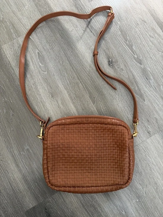 Quince Woven Leather Crossbody Bag in Cognac Brown - Picture 1 of 8